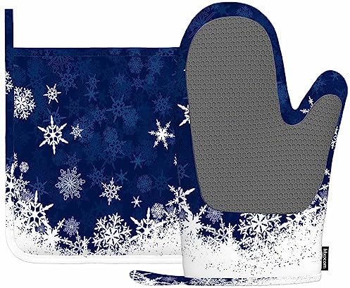 Mxocom Winter Blue Snowflake Oven Mitts Set