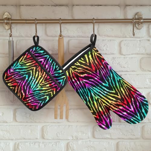 Eativisa Colored Zebra Stripes Oven Mitt Set