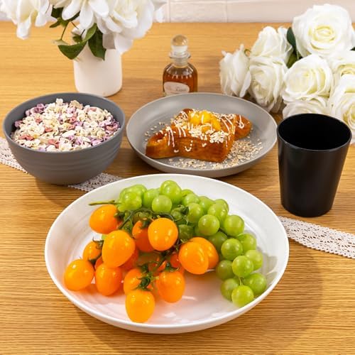 LIYH 16pc Wheat Straw Dinnerware Set Reusable Plates Bowls Cups