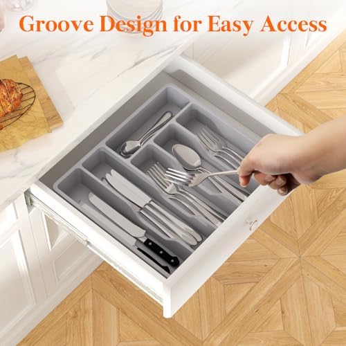 Lifewit 6 Compartment Silverware Organizer with Lid 2 Pack Gray