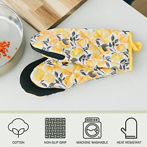 SageStitch Heat Resistant Oven Mitts Set of 2 Yellow Lemons