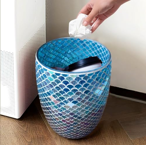 Escenzy Mermaid Mosaic Glass Trash Can 5L