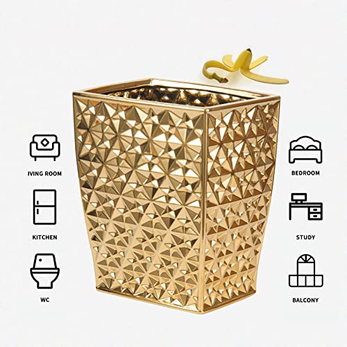 Ceramic Gold Square Garbage Can - Kitchen Bathroom Bin