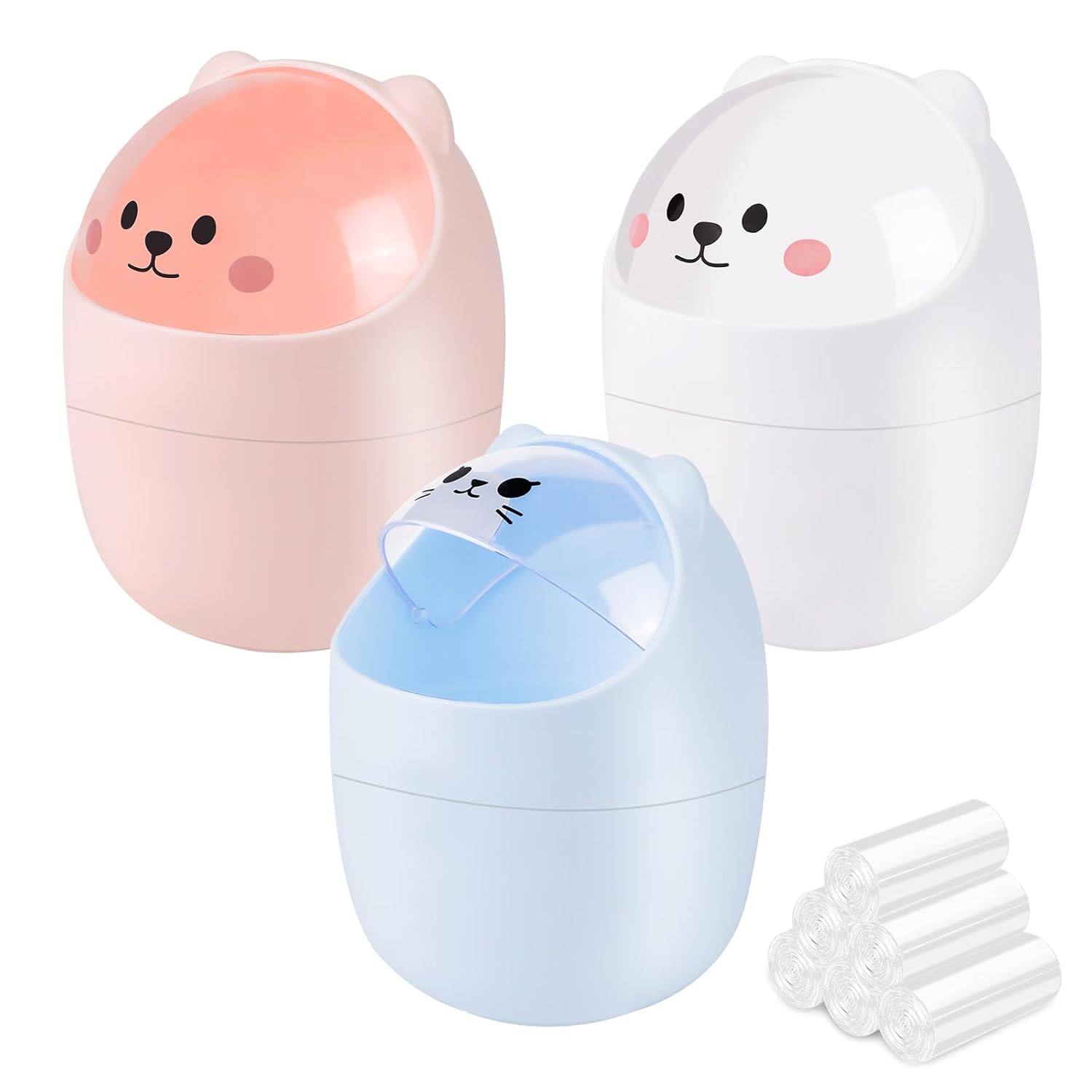3 Pack Cute Desktop Trash Can with 180 Bags