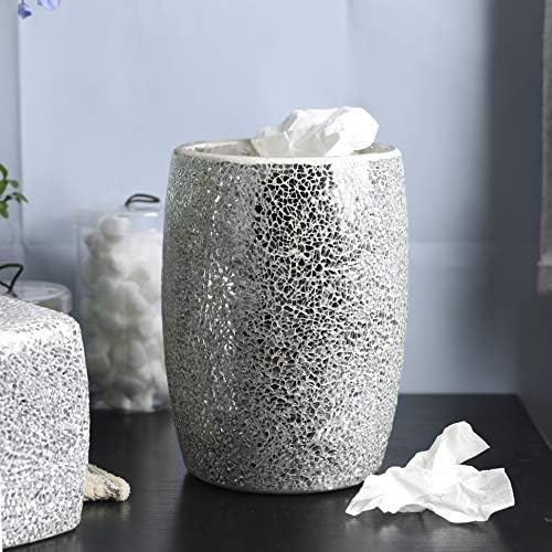 WHOLE HOUSEWARES Shiny Mosaic Glass Wastebasket 75 x 10 Silver