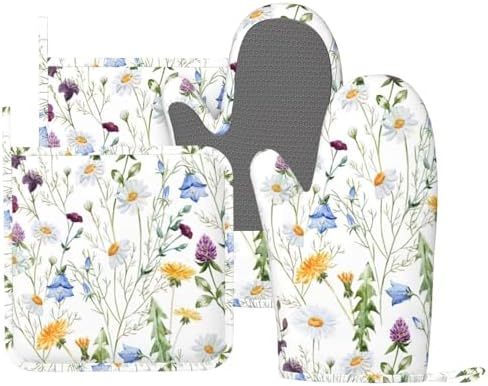 CEVIOLINRE Watercolor Wildflowers Oven Mitts Set