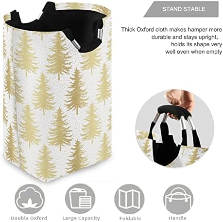 Large Capacity Laundry Hamper with Golden Christmas Tree Pattern