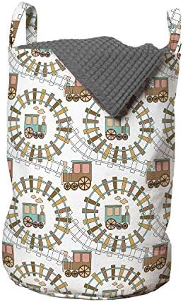 Ambesonne Retro Train Laundry Bag 13x19 White Multicolor