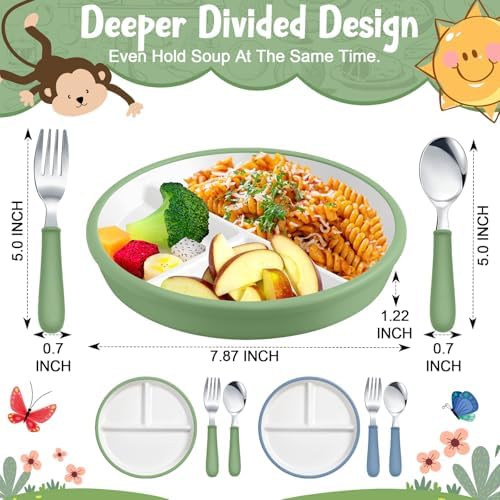 Teenyyou 2 Pack Toddler Plates with Anti-Slip Silicone Sleeve