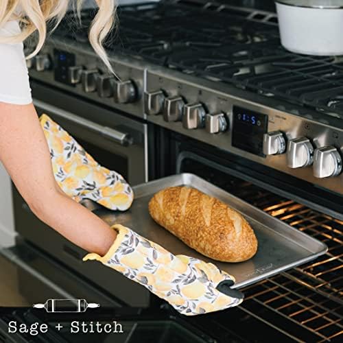 SageStitch Heat Resistant Oven Mitts Set of 2 Yellow Lemons