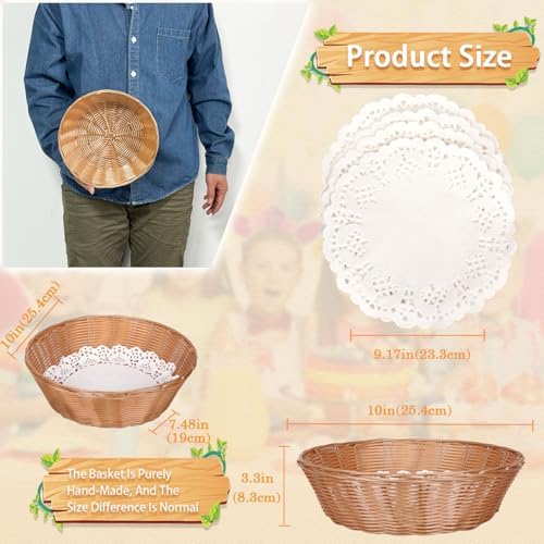 Yimerlen 8 Pcs Round Large Plastic Bread Basket with Blotting Sheets