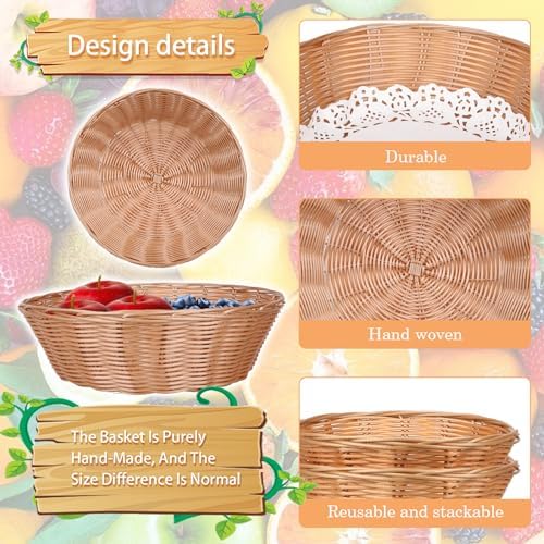 Yimerlen 8 Pcs Round Large Plastic Bread Basket with Blotting Sheets