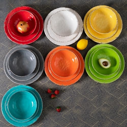 ZAROCRUS 12-Piece Rustic Melamine Dinnerware Set - Yellow