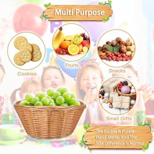 Yimerlen 12 Pcs Round Plastic Bread Basket Wicker for Serving