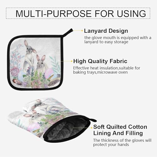 Aflyko Bunny Easter Oven Mitt Pot Holder Set