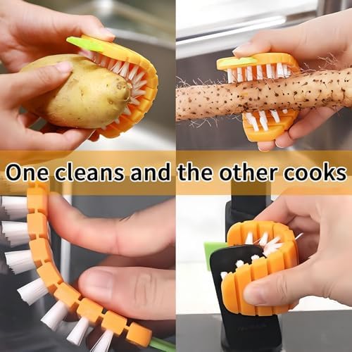 2 PCS Bendable Vegetable Cleaning Brush Set Orange