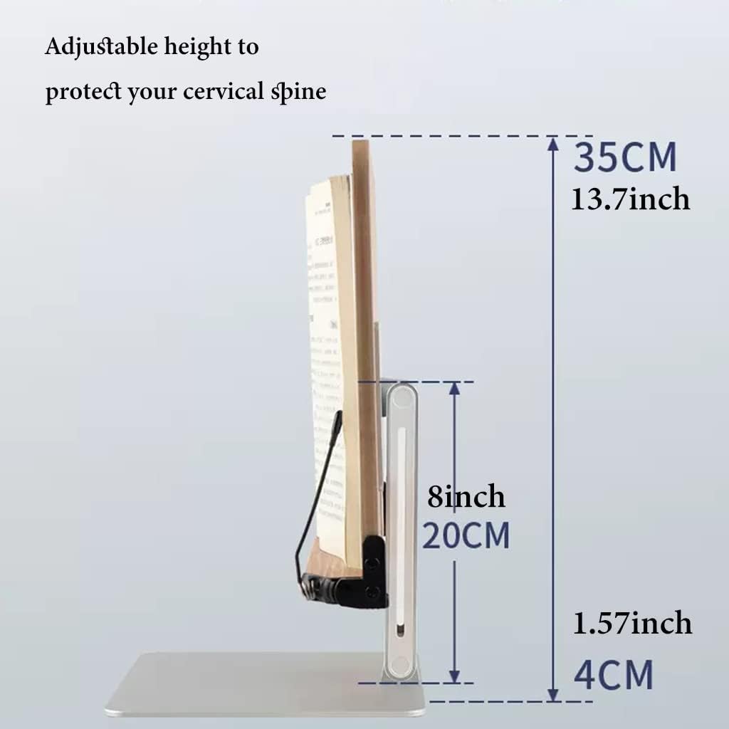 Adjustable Book Stand for Reading Hands-Free Cookbook Holder with Paper Clip