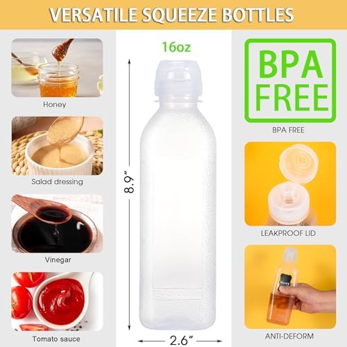 PARBEE 16oz Squeeze Bottles with Flip Top Lid 4 Pack