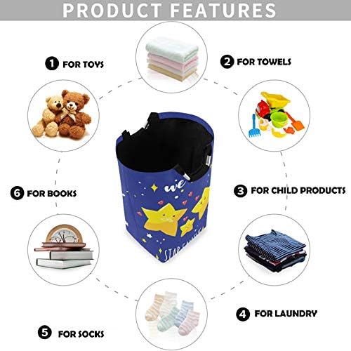 Visesunny Star Family Heart Blue Laundry Hamper with Waterproof Oxford Fabric