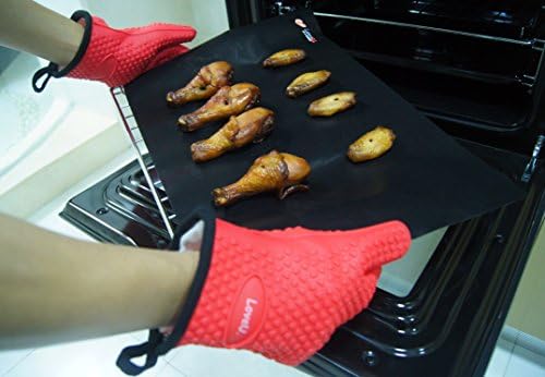 Loveuing Kitchen Oven Gloves - Heat Resistant Waterproof Non-Slip 5 Fingers