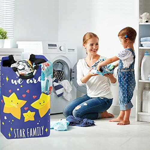 Visesunny Star Family Heart Blue Laundry Hamper with Waterproof Oxford Fabric