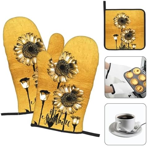 TNOKKU Sunflower Oven Mitts Set for Women