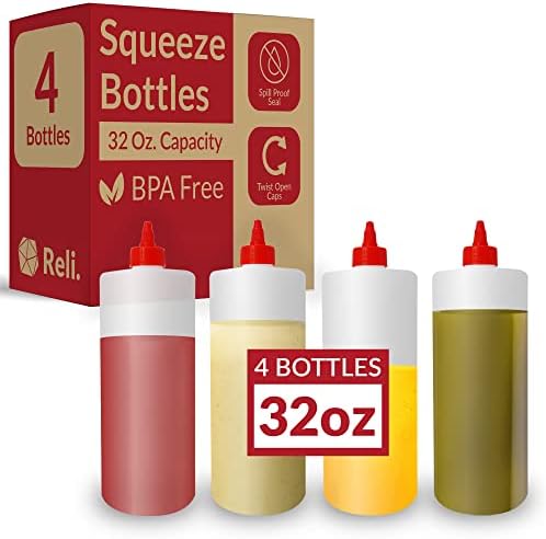 Reli 32 oz Clear Condiment Squeeze Bottles 4 Pack