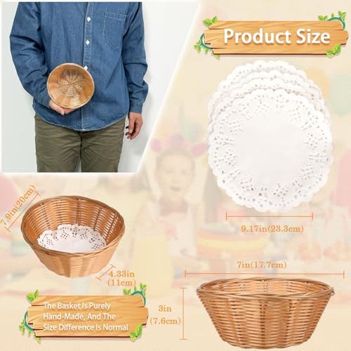 Yimerlen 12 Pcs Round Plastic Bread Basket Wicker for Serving