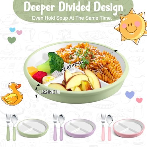 Teenyyou 3 Pack Toddler Plates with Cutlery Set