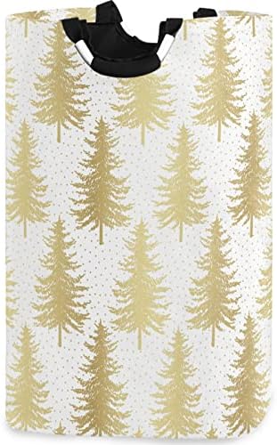 Large Capacity Laundry Hamper with Golden Christmas Tree Pattern