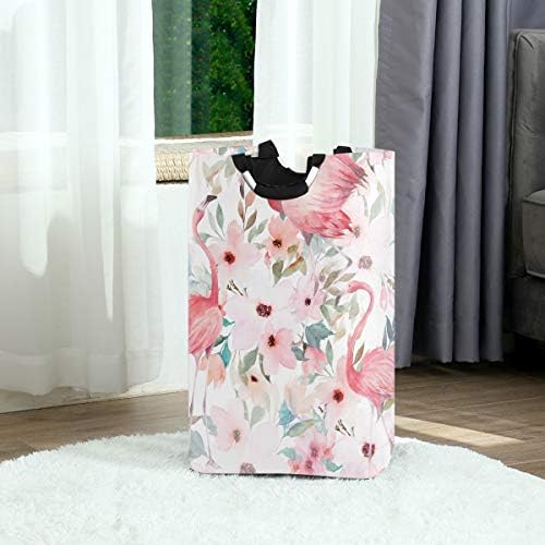 Susiyo Foldable Laundry Hamper with Handles and Floral Flamingo Design