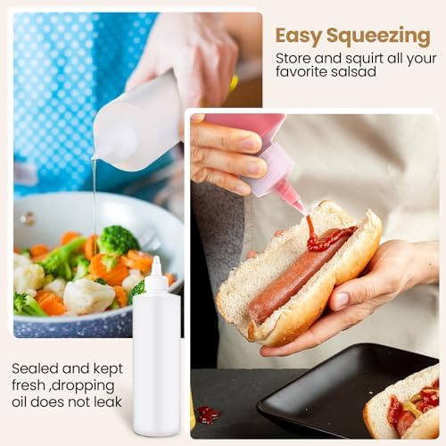 Irenare 30-Pack 16 oz White Condiment Squeeze Bottles with Twist Top Cap