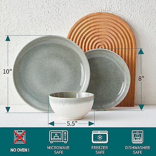 Pokini Gradient Green Stoneware Dinnerware 12 Pcs Set