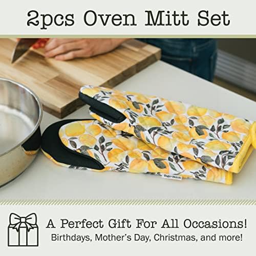 SageStitch Heat Resistant Oven Mitts Set of 2 Yellow Lemons