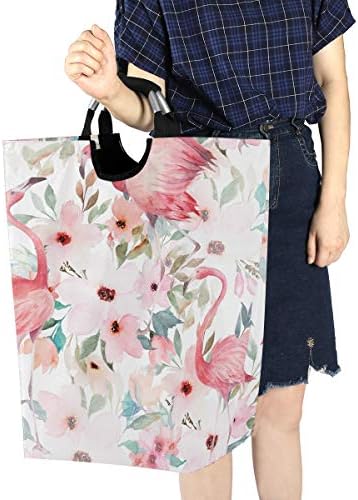 Susiyo Foldable Laundry Hamper with Handles and Floral Flamingo Design