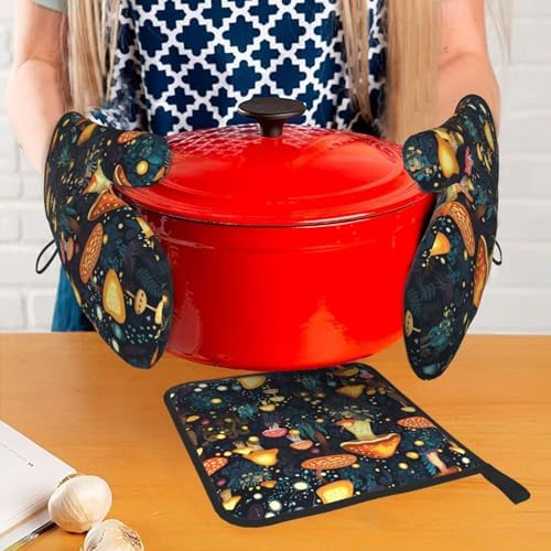 Cute Mushroom Oven Mitts Set of 3 Heat Resistant