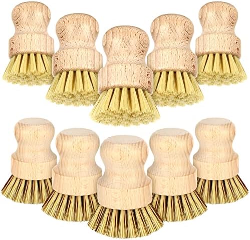 12 Pcs Bamboo Dish Brush Set Sisal Bristle Kitchen Cleaning Tool