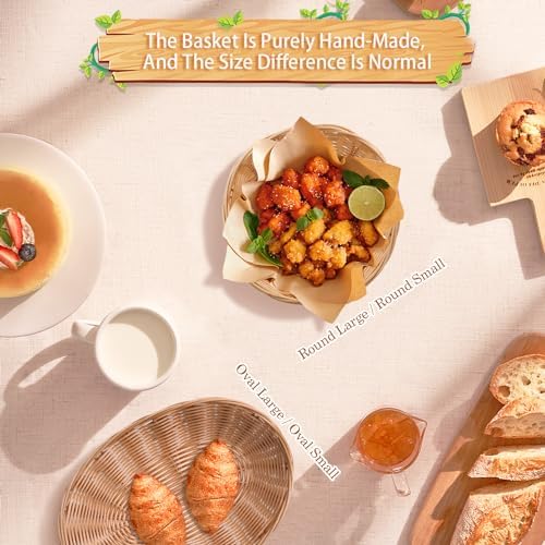 Yimerlen 12 Pcs Round Plastic Bread Basket Wicker for Serving