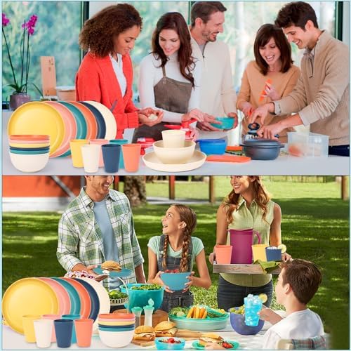 18pcs Wheat Straw Dinnerware Set with Macron Colors