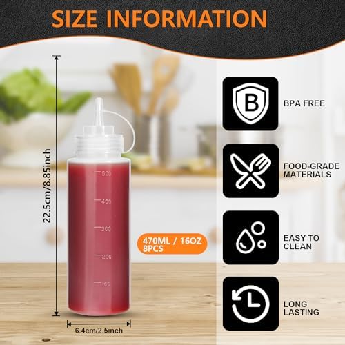 OAMCEG 16OZ Squeeze Bottles 8 Pack BPA Free Durable