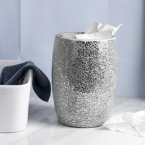 WHOLE HOUSEWARES Shiny Mosaic Glass Wastebasket 75 x 10 Silver
