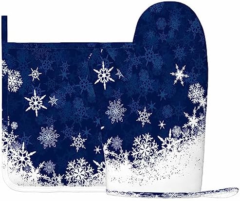 Mxocom Winter Blue Snowflake Oven Mitts Set