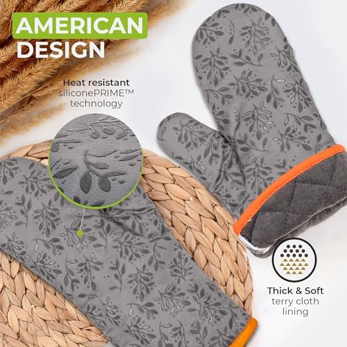 Premium Heat-Resistant Oven Mitts Set of 2 by CooknChic
