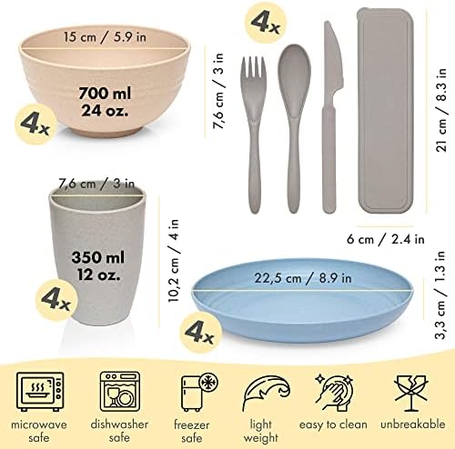 FOODLE 28 Piece Wheat Straw Dinnerware Set