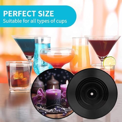 VFKLT Purple Flower Candle Record Coasters