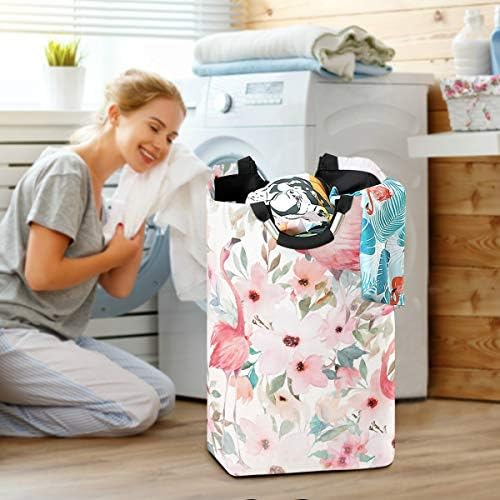 Susiyo Foldable Laundry Hamper with Handles and Floral Flamingo Design