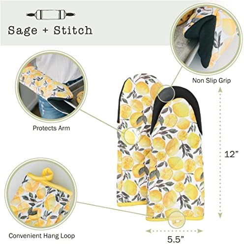 SageStitch Heat Resistant Oven Mitts Set of 2 Yellow Lemons