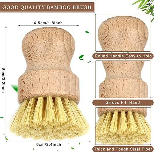 12 Pcs Bamboo Dish Brush Set Sisal Bristle Kitchen Cleaning Tool