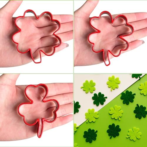 Crethinkaty 3 Pcs Clover Cookie Cutter Set Stainless Steel with Soft PVC Coating