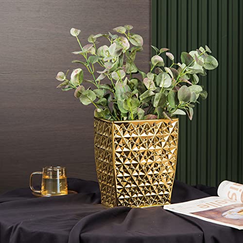 Ceramic Gold Square Garbage Can - Kitchen Bathroom Bin